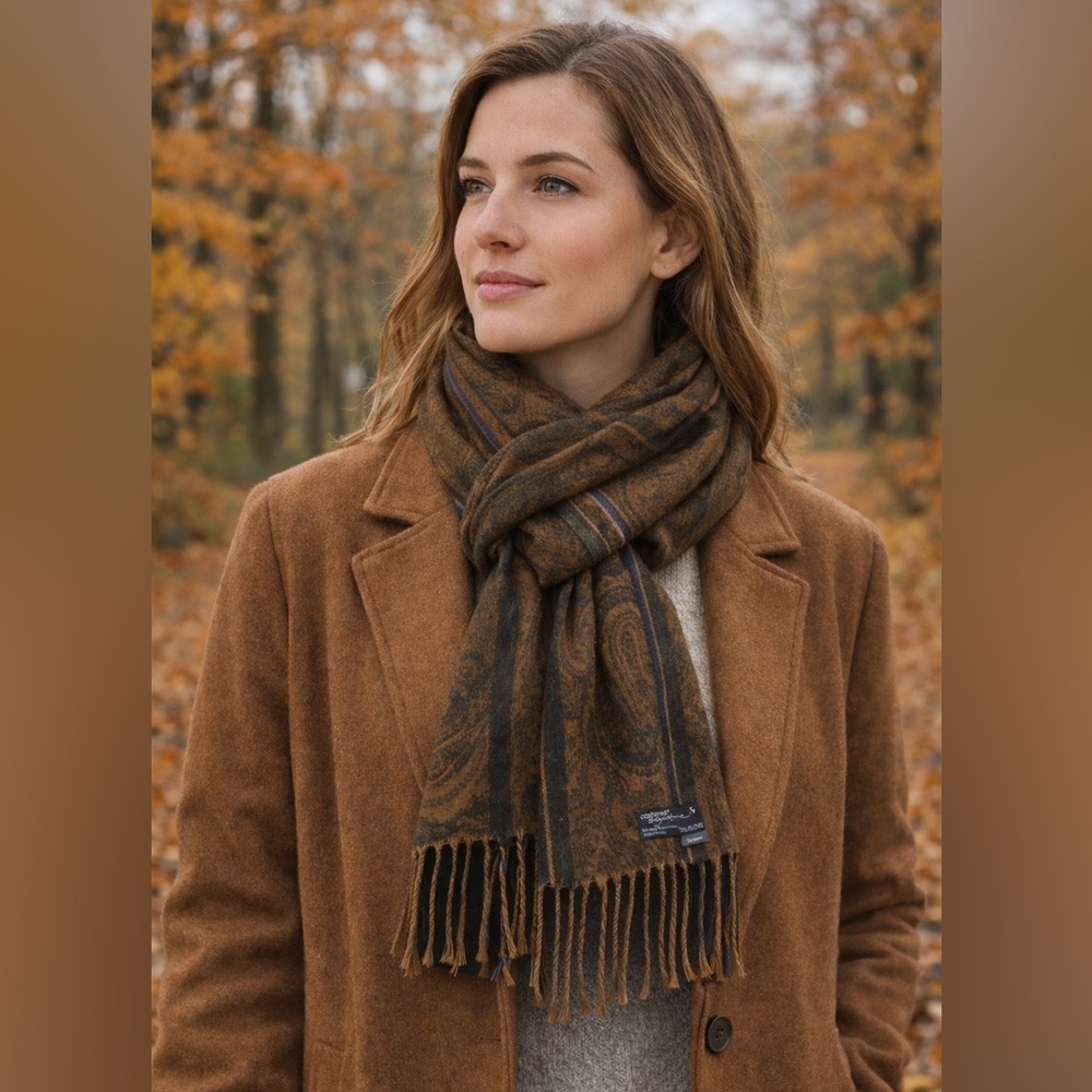 Cashmink Signature Paisley Unisex Soft Scarf Made in Germany Fringe Brown